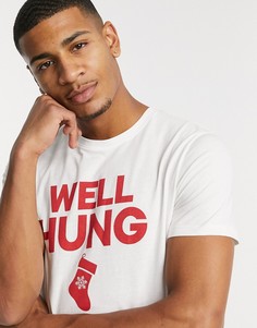 Новогодняя футболка с надписью well hung Jack & Jones Originals-Белый
