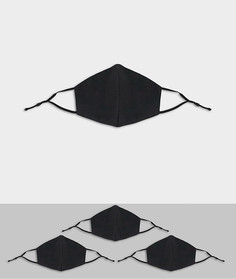 3 черные трехслойные маски для лиц с регулируемыми завязками ASOS DESIGN-Черный