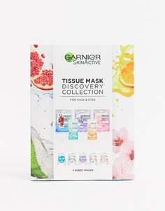 Подарочный набор тканевых масок для лица и кожи вокруг глаз Garnier Discovery Collection-Бесцветный