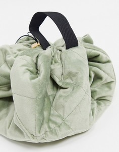 Бархатная косметичка с затягивающимся шнурком шалфейно-зеленого цвета The Flat Lay Co.-Бесцветный