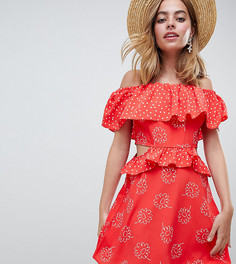 Сарафан мини с принтом и вырезами ASOS DESIGN Petite-Многоцветный