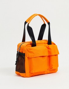 Миниатюрная сумка-тоут из оранжевого нейлона с несколькими отделениями и деталями из сетки ASOS DESIGN-Оранжевый