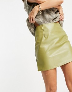 Шалфейно-зеленая юбка из искусственной кожи с завышенной талией NaaNaa-Зеленый