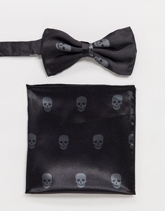 Комплект из галстука-бабочки и платка-паше с черепами Bolongaro Trevor-Черный