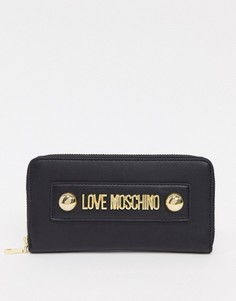 Большой черный кошелек с заклепками Love Moschino