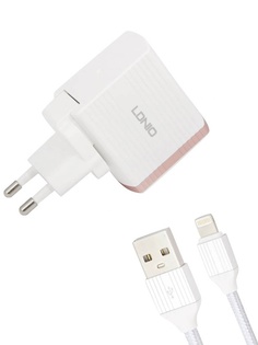 Зарядное устройство Ldnio A1302Q USB + Lightning QC 3.0 18W White-Gold LD_B4366