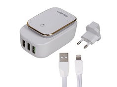 Зарядное устройство Ldnio A3305 3xUSB + Lightning 17W White-Gold LD_B4375