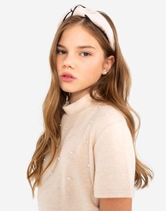 Бежевая водолазка с коротким рукавом для девочки Gloria Jeans