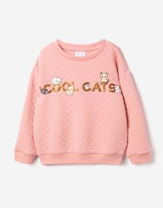 Розовый стёганый свитшот с принтом для девочки Gloria Jeans