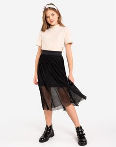 Чёрная блестящая юбка-плиссе для девочки Gloria Jeans