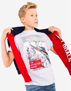 Серая футболка с принтом для мальчика Gloria Jeans