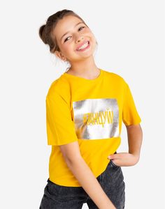 Жёлтая футболка с принтом для девочки Gloria Jeans