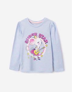 Голубой лонгслив с принтом для девочки Gloria Jeans