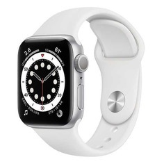 Смарт-часы APPLE Watch Series 6 44мм, серебристый / белый [m00d3ru/a]