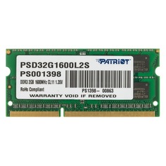 Модуль памяти PATRIOT PSD32G1600L2S DDR3L - 2ГБ 1600, SO-DIMM, Ret Патриот