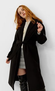 Stradivarius Пальто С Поясом Женская Коллекция Черный S