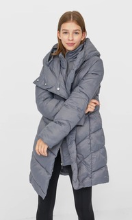 Stradivarius Стеганое Пальто С Двойным Воротником Женская Коллекция Серый Средний L
