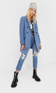 Stradivarius Двубортное Пальто Женская Коллекция Синий L