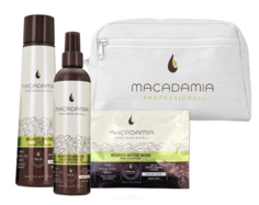 Macadamia Natural Oil, Набор для тонких волос в белой косметичке (шампунь, кондиционер, маска), 300/30/236 мл
