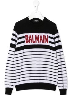 Balmain Kids полосатый джемпер с логотипом