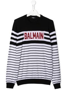 Balmain Kids полосатый джемпер с логотипом