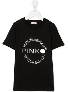 Pinko Kids футболка с логотипом и кристаллами