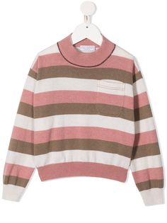 Brunello Cucinelli Kids полосатый джемпер с воротником-стойкой