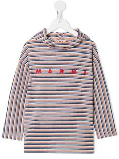 Marni Kids полосатый топ с логотипом и капюшоном