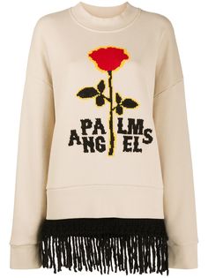 Palm Angels джемпер с бахромой и цветочной вышивкой