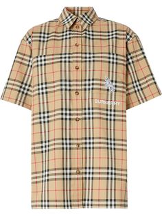 Burberry рубашка в клетку Vintage Check с нашивкой