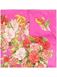 Chanel Pre-Owned платок 1990-х годов с цветочным принтом и логотипом CC