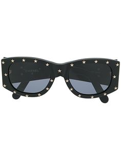 Chanel Pre-Owned солнцезащитные очки в прямоугольной оправе с заклепками