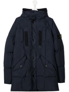 Stone Island Junior длинный пуховик с капюшоном