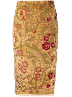 Marine Serre юбка-карандаш с цветочной вышивкой