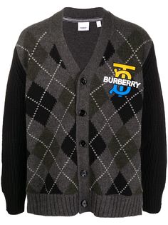 Burberry кардиган с вышитым логотипом и узором аргайл