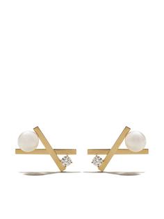 TASAKI серьги-гвоздики Balance Cross из желтого золота с жемчугом и бриллиантами