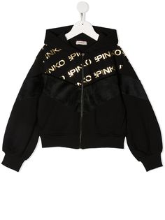 Pinko Kids худи на молнии с логотипом и эффектом металлик