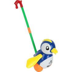 Каталка Игруша Пингвин синий, длина ручки: 38