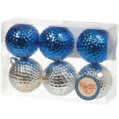Елочный шар Ассорти 78887 синий и серебристый, 6 см, 6 шт