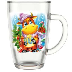 Кружка стеклянная Бычок в шапке 2012-Д, 350 мл Декостек
