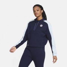 Женская укороченная футбольная худи с молнией на половину длины Chelsea FC Nike