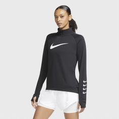 Женская беговая футболка с молнией на половину длины Nike Swoosh Run