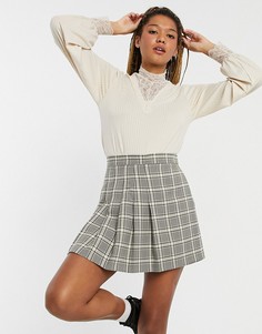 Кремовый топ с высоким воротом и кружевной отделкой JDY-Белый