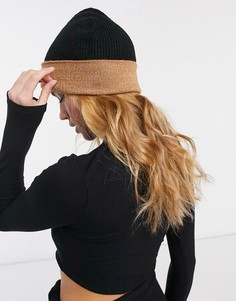 Комбинированная черно-бежевая шапка-бини в стиле колор-блок ASOS DESIGN-Мульти