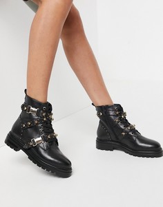 Черные кожаные ботинки с пряжками и золотистыми клепками Steve Madden Indra-Черный цвет