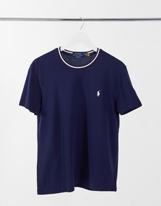 Темно-синяя футболка из пике с отделкой Polo Ralph Lauren-Темно-синий