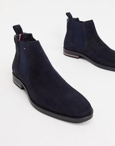 Замшевые ботинки челси темно-синего цвета с логотипом Tommy Hilfiger-Темно-синий
