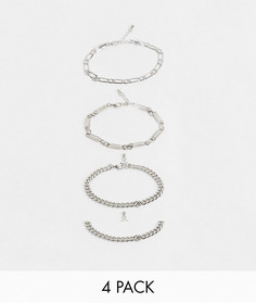 Набор серебристых браслетов-цепочек с узором «греческая волна» ASOS DESIGN-Серебряный