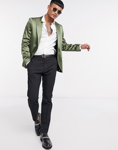 Атласный пиджак цвета хаки Twisted Tailor-Зеленый