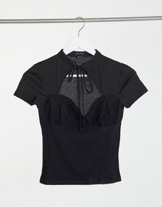 Черный топ с высоким воротом и вырезом сердечком New Look